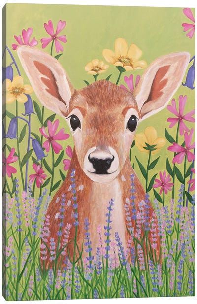 Deer In Garden Canvas Art Print - Sally B