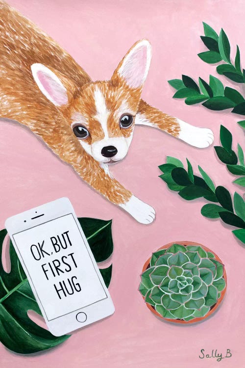Chihuahua With Phone by Sally B wall art