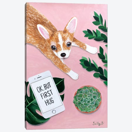 Chihuahua With Phone Canvas Print #SLY5} by Sally B Art Print