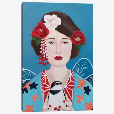Japanese Woman With Bird Canvas Print #SLY60} by Sally B Canvas Art