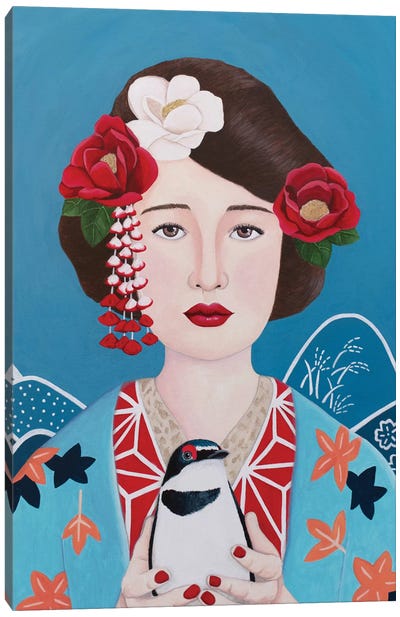 Japanese Woman With Bird Canvas Art Print - Sally B
