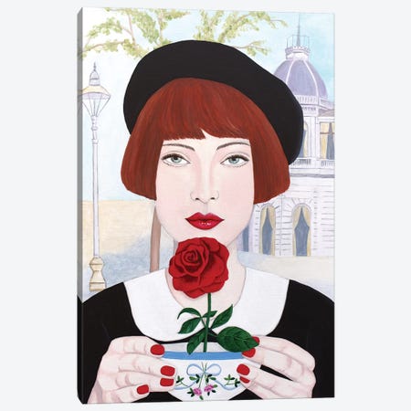 French Woman With Rose Canvas Print #SLY61} by Sally B Canvas Artwork