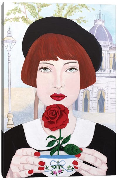 French Woman With Rose Canvas Art Print - Sally B