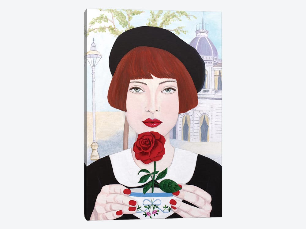 French Woman With Rose by Sally B 1-piece Canvas Art Print