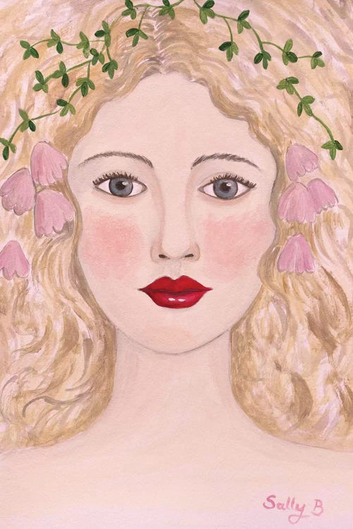 Woman Portrait With Pink Flowers