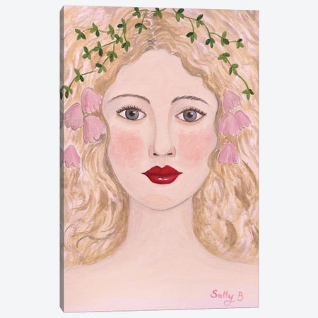 Woman Portrait With Pink Flowers Canvas Print #SLY62} by Sally B Canvas Wall Art