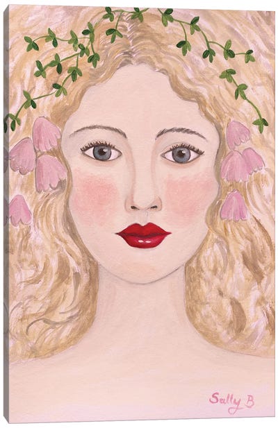 Woman Portrait With Pink Flowers Canvas Art Print - Sally B