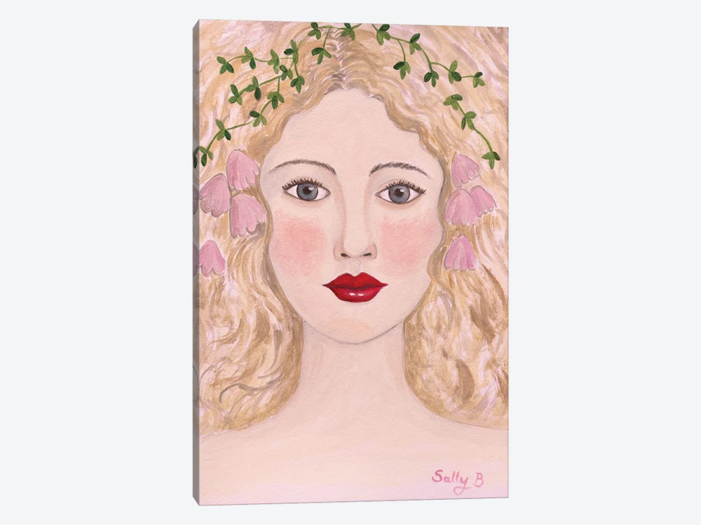 Woman Portrait With Pink Flowers by Sally B 1-piece Canvas Artwork