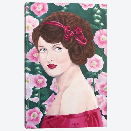 Woman With Hollyhocks Canvas Print #SLY63} by Sally B Canvas Art