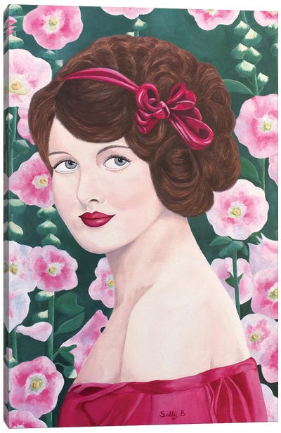 Woman With Hollyhocks Canvas Art Print - Sally B