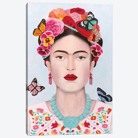 Frida Kahlo And Butterflies Canvas Print #SLY65} by Sally B Art Print