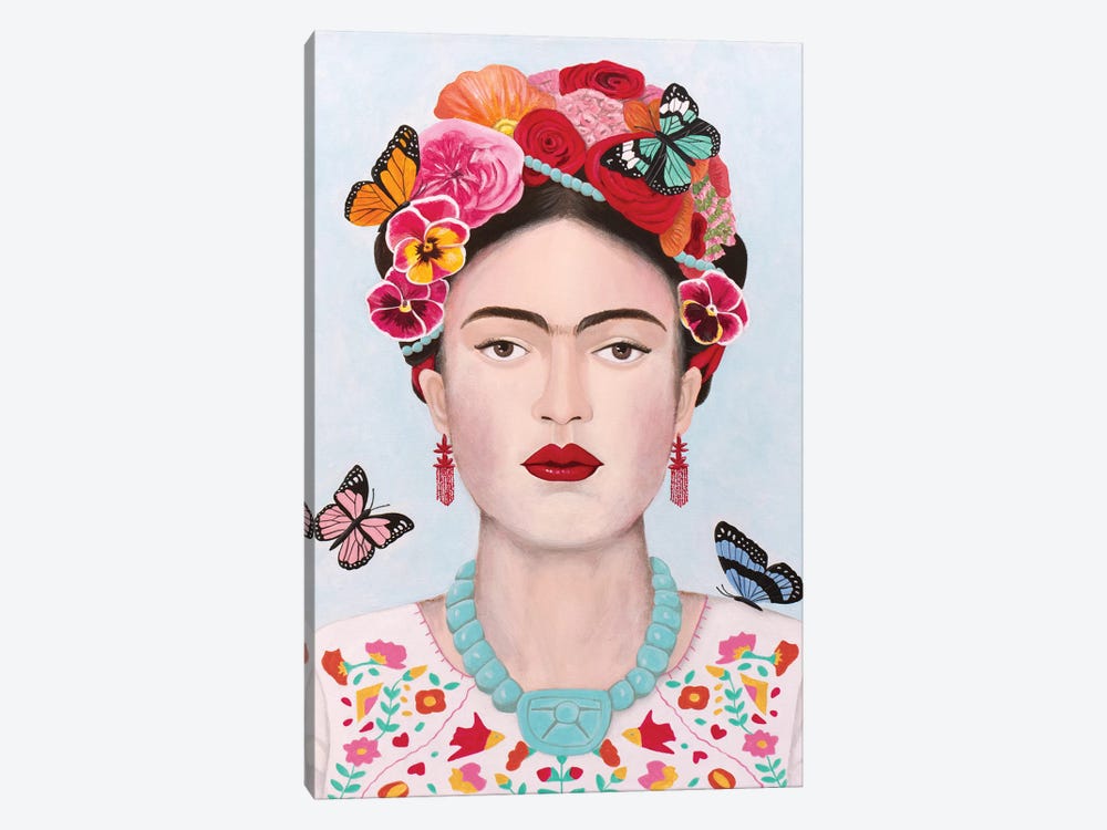 Frida Kahlo And Butterflies by Sally B 1-piece Canvas Print