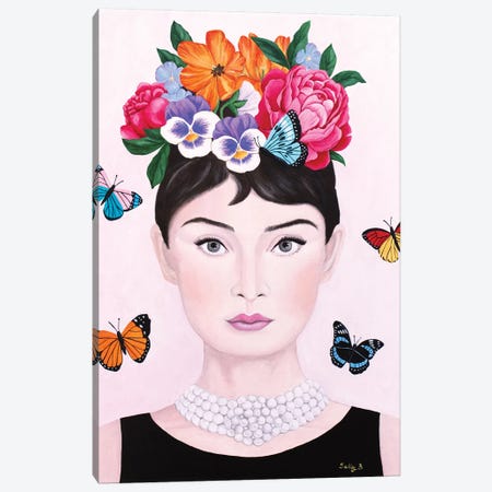 Audrey Hepburn And Butterflies Canvas Print #SLY66} by Sally B Canvas Print