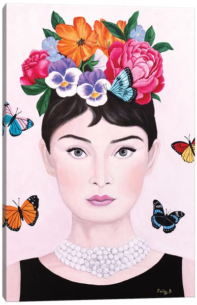 Audrey Hepburn And Butterflies Canvas Art Print - Sally B