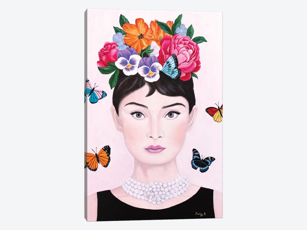 Audrey Hepburn And Butterflies by Sally B 1-piece Canvas Art