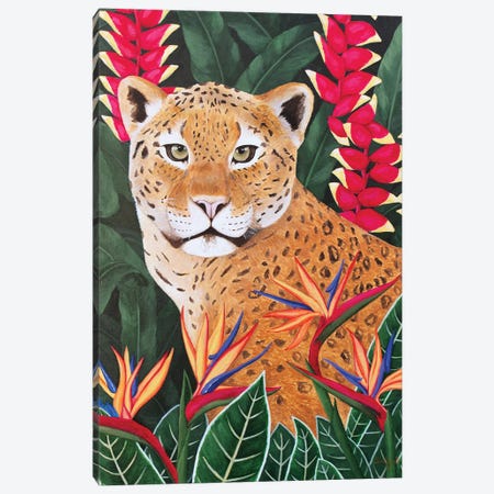 Leopard In Jungle Canvas Print #SLY69} by Sally B Canvas Artwork