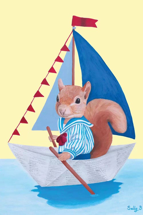 Squirrel Sailing On A Paper Boat