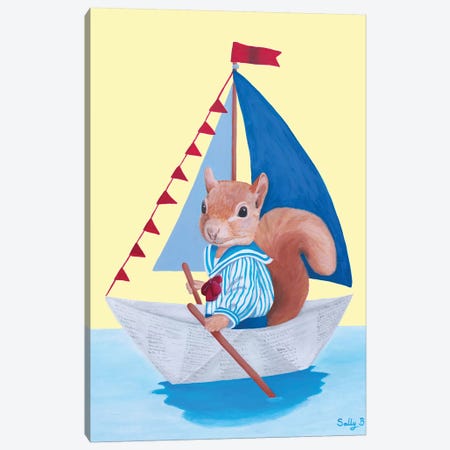 Squirrel Sailing On A Paper Boat Canvas Print #SLY71} by Sally B Canvas Print