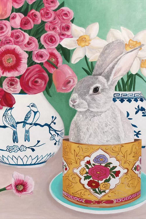 Rabbit With Roses And Daffodils