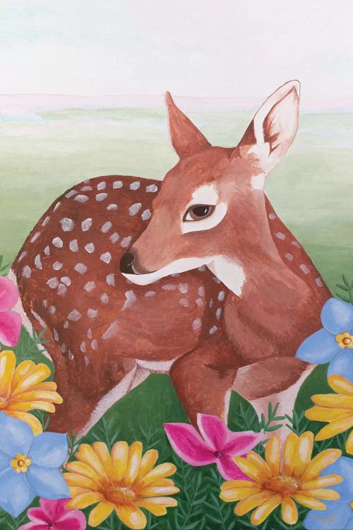 Deer In Flower Field by Sally B wall art