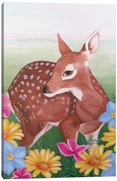 Deer In Flower Field Canvas Art Print - Sally B