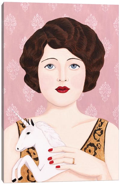 Flapper Woman With Unicorn Canvas Art Print - Sally B