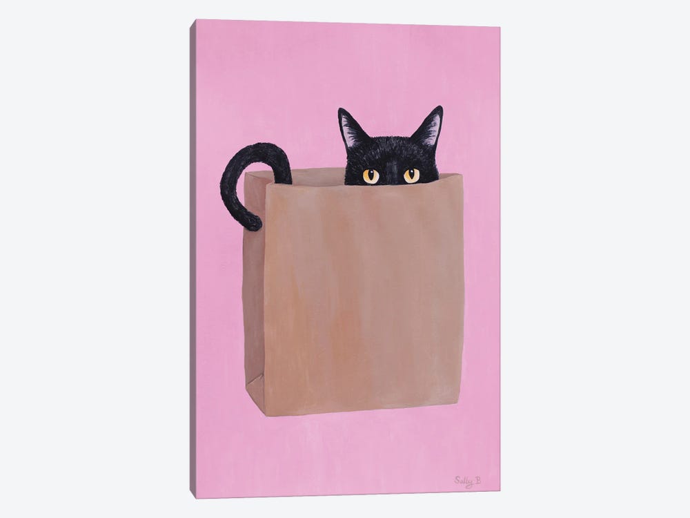Black Cat In Paper Bag by Sally B 1-piece Canvas Art