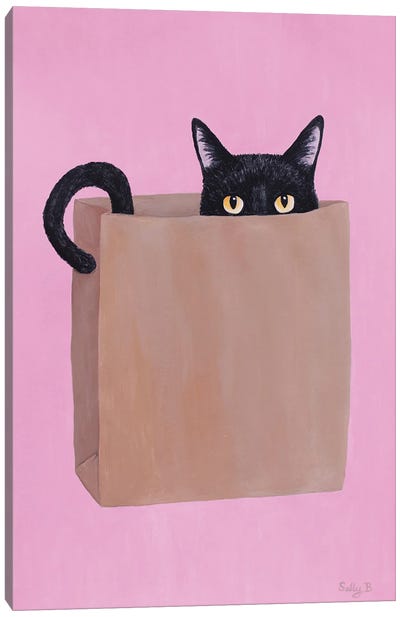 Black Cat In Paper Bag Canvas Art Print - Sally B