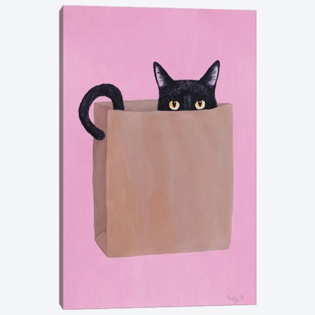 Black Cat In Paper Bag Canvas Print #SLY79} by Sally B Canvas Art Print