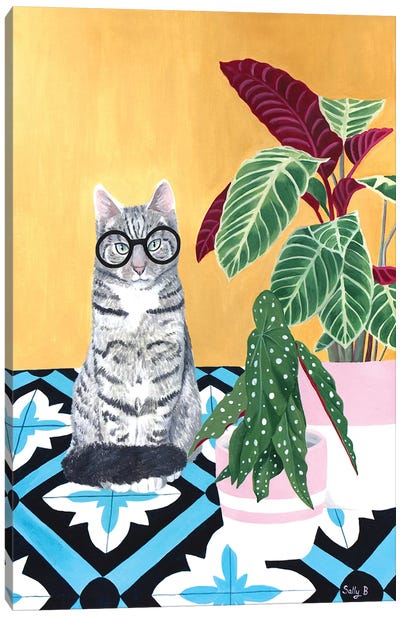 Clever Cat With House Plants Canvas Art Print - Sally B