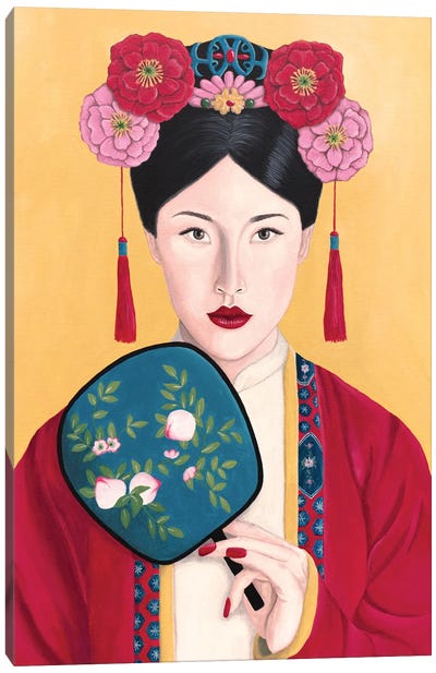 Vintage Chinese Woman With Fan Canvas Art Print - Chinese Décor