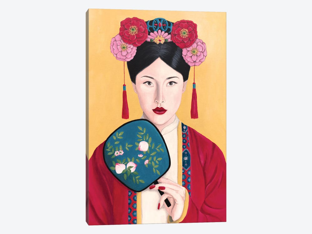 Vintage Chinese Woman With Fan by Sally B 1-piece Canvas Art Print