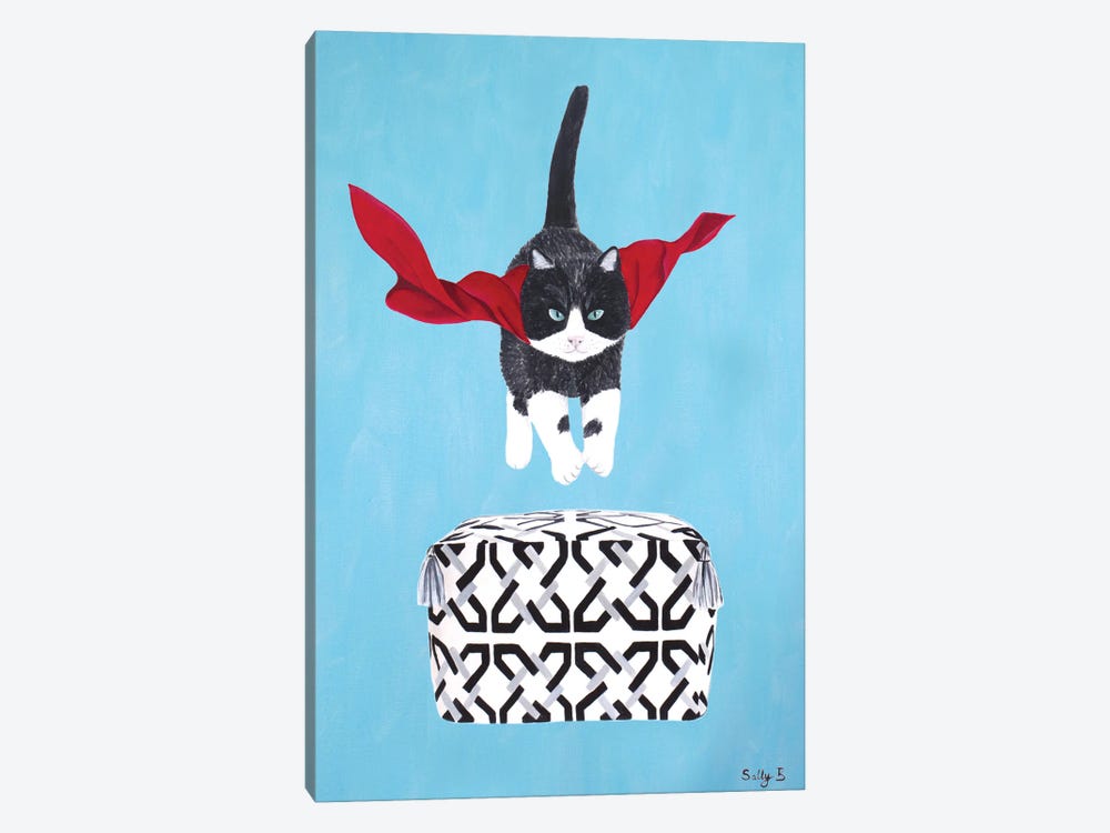 Flying Cat Over Pouf by Sally B 1-piece Canvas Wall Art