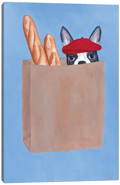 French Bulldog In Paper Bag Canvas Art Print - French Bulldog Art