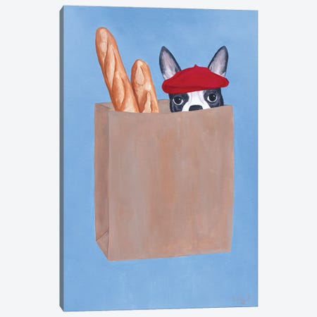 French Bulldog In Paper Bag Canvas Print #SLY85} by Sally B Canvas Art Print