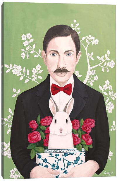 Man With Rabbit And Roses Canvas Art Print - Sally B