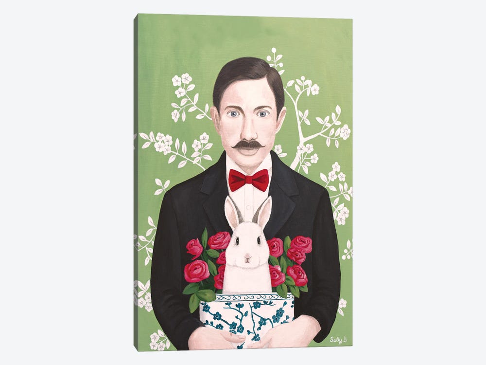 Man With Rabbit And Roses by Sally B 1-piece Canvas Artwork