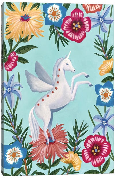 Unicorn And Flowers Canvas Art Print - Sally B