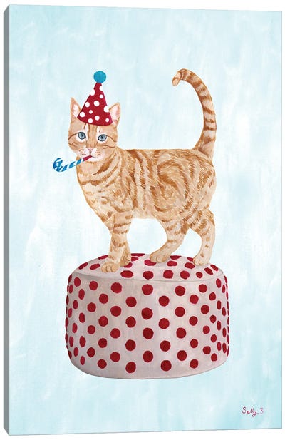Party Cat On Pouf Canvas Art Print - Tabby Cat Art