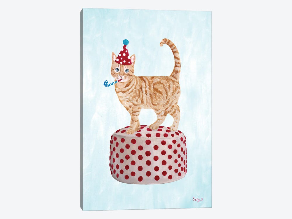 Party Cat On Pouf by Sally B 1-piece Canvas Art