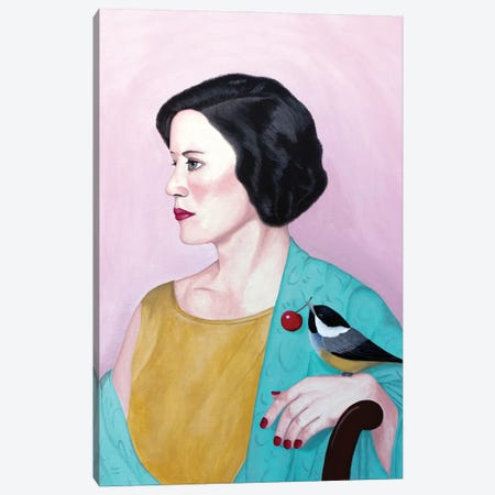 Woman With Shawl And Bird Canvas Print #SLY96} by Sally B Canvas Artwork