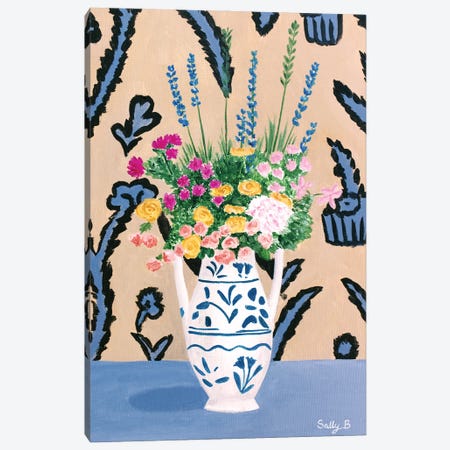 Flower Bouquet On Blue Table Canvas Print #SLY99} by Sally B Canvas Art Print