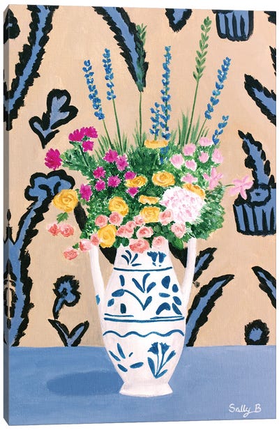 Flower Bouquet On Blue Table Canvas Art Print - Sally B