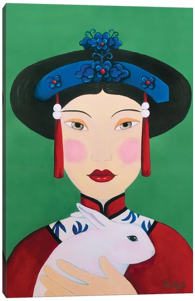 Chinese Woman With Rabbit Canvas Art Print - Modern Portraiture