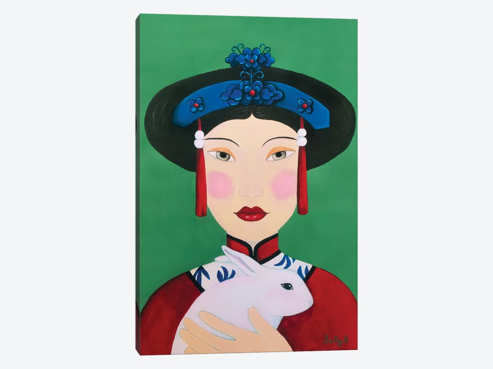 Chinese Woman With Rabbit by Sally B 1-piece Canvas Art Print