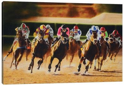 Around The Bend They Come Canvas Art Print - Horse Racing Art