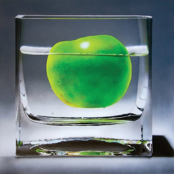 Hyperrealism Paintings: Floating Green Apple by John Salozzo