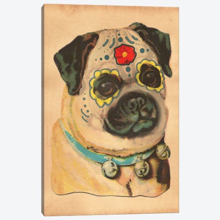 Pug Sugar Skull Canvas Print #SMD80} by Tea Stained Madness Canvas Art