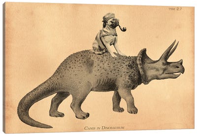 Pug Triceratops Canvas Art Print - Kids Dinosaur Art