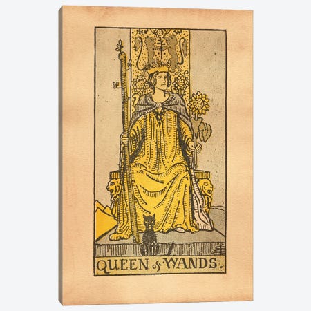 Queen Of Wands Tarot Canvas Print #SMD84} by Tea Stained Madness Canvas Art Print